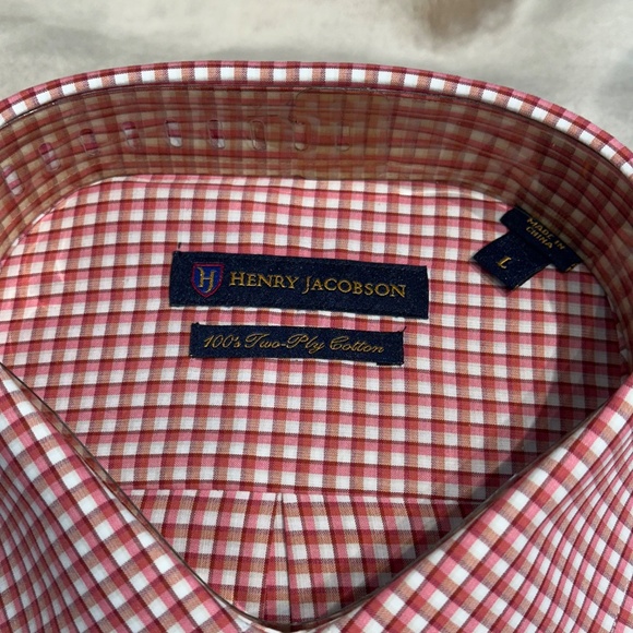 New Henry Jacobson, size Large, 100% cotton red checked woven sport shirt - Picture 3 of 4